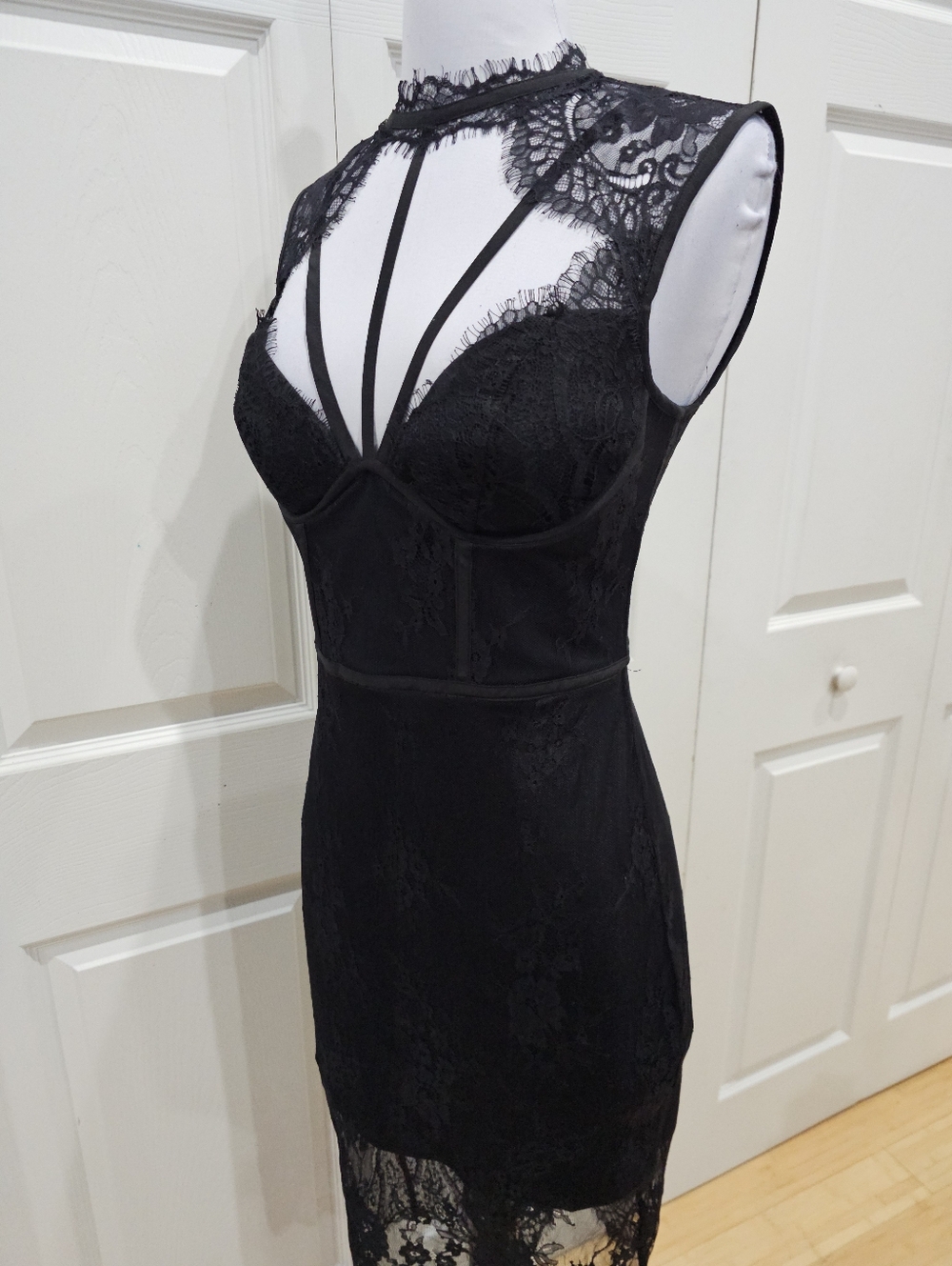 Vintage Y2K Goth Witchy Sexy Bebe Strappy Lace Corset Little Black Dress 00 XXS - Picture 10 of 16